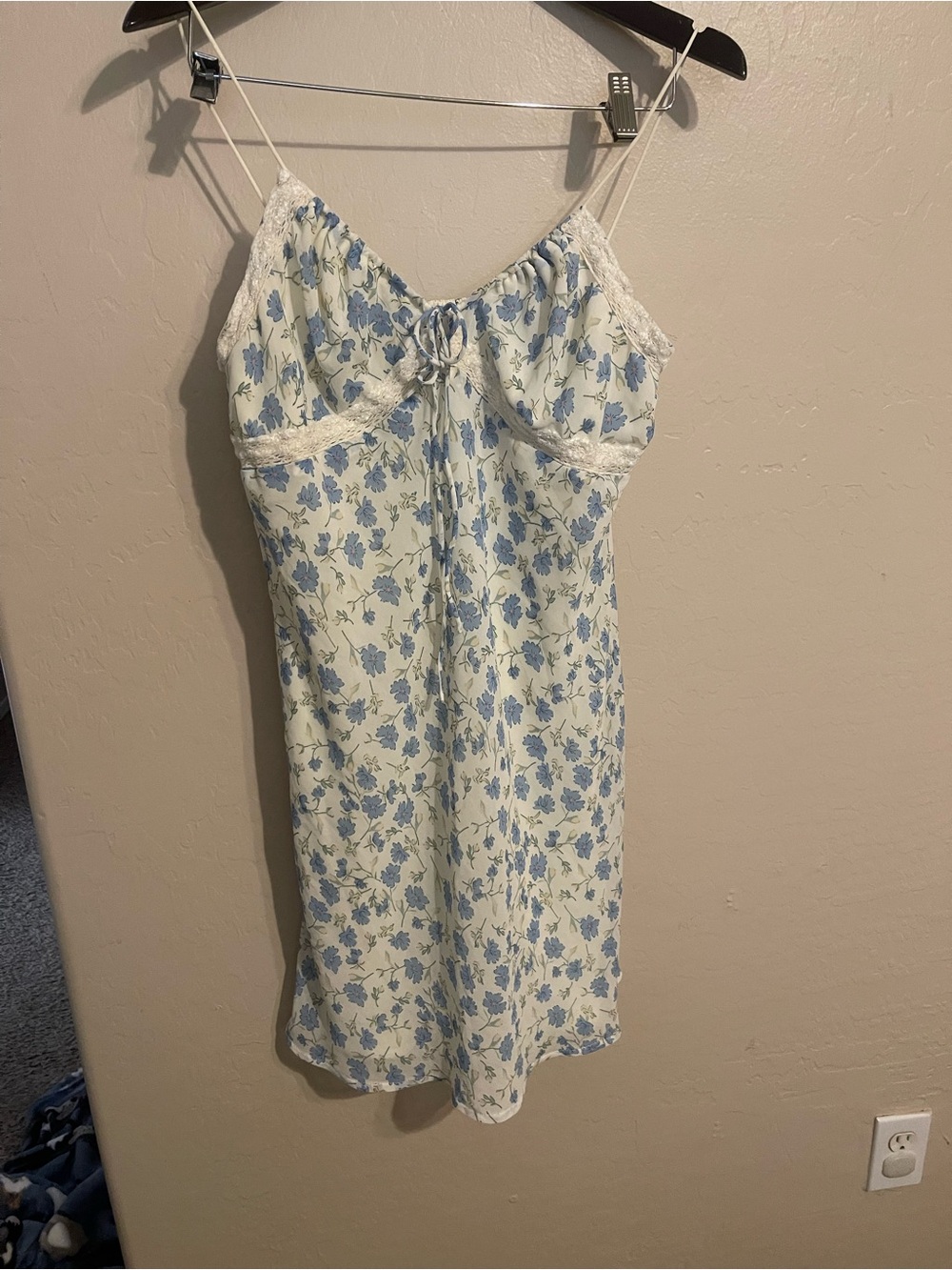 Princess Polly Blue Floral Lace-Trim Slip Dress